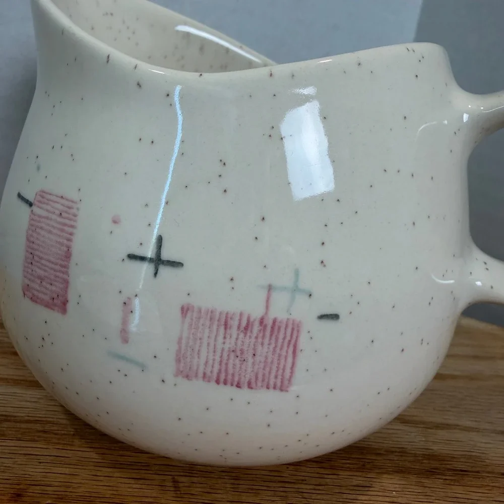 Vernonware Tickled Pink Creamer Pitcher MCM Ceramic Speckled Pink Atomic